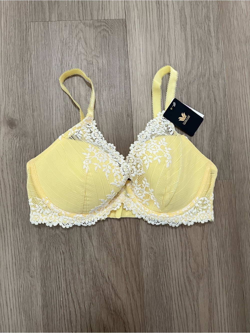 Wacoal Embrace Lace Plunge Bra 34D Yellow White Floral Lace 853291 NWT